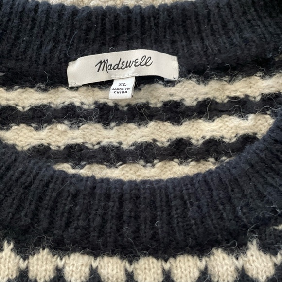 Madewell Mixed Stripe Raglan Pullover Crewneck Sweater XL Navy Blue White - Picture 4 of 5